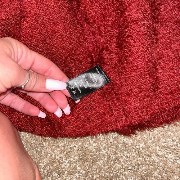 LUSH cardigan sweater burgundy eyelash front pockets long open front SZ LG - Picture 8 of 9